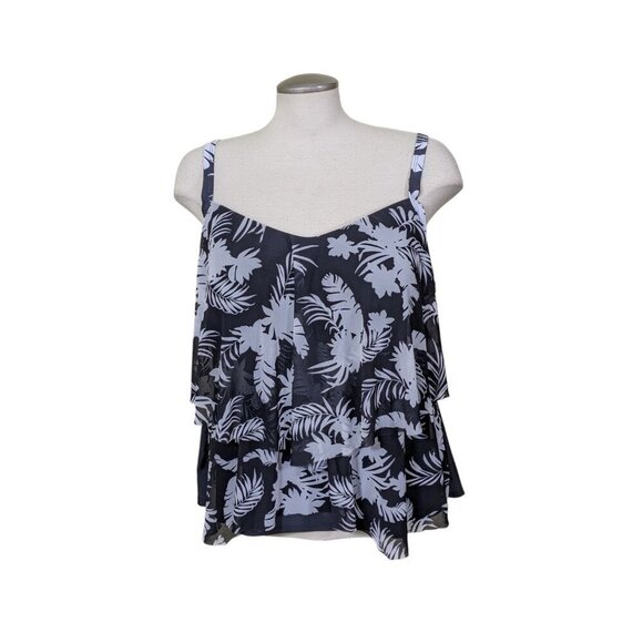 Krista Shape Solution Tankini Top Plus 3X Black White Floral Cruise Vacation - Picture 1 of 8